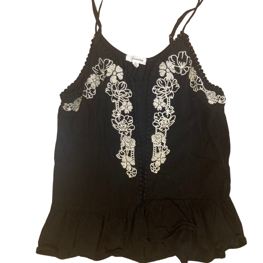 Black Tank top with embroidered flowers